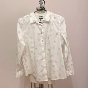 Women’s Blouse Sz 16P Talbots White & Gray Snowflakes